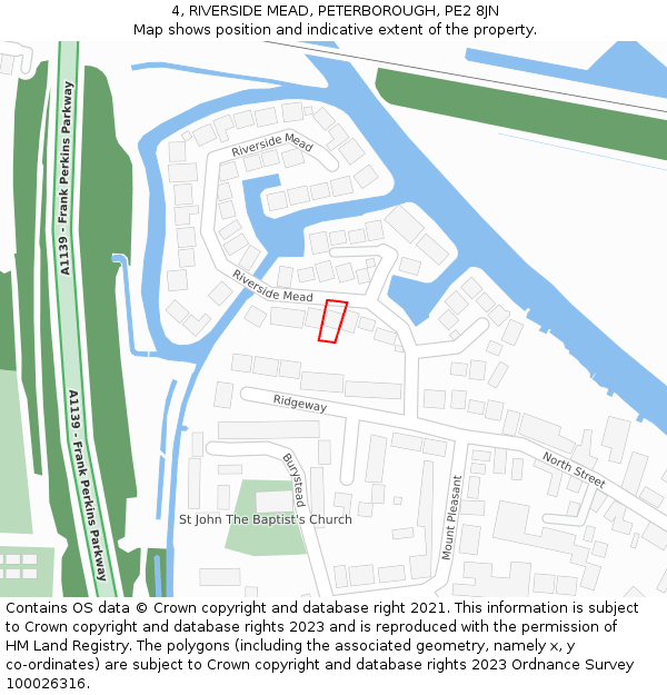 4, RIVERSIDE MEAD, PETERBOROUGH, PE2 8JN: Location map and indicative extent of plot