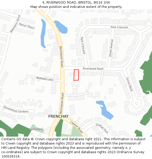 4, RIVERWOOD ROAD, BRISTOL, BS16 1NX: Location map and indicative extent of plot