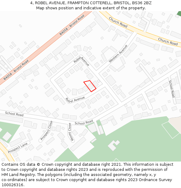 4, ROBEL AVENUE, FRAMPTON COTTERELL, BRISTOL, BS36 2BZ: Location map and indicative extent of plot