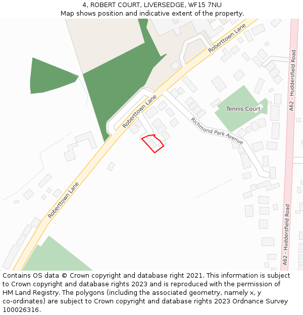 4, ROBERT COURT, LIVERSEDGE, WF15 7NU: Location map and indicative extent of plot