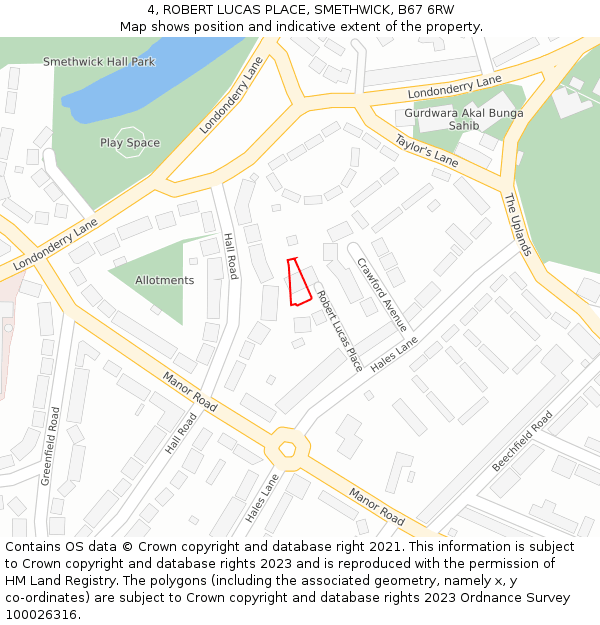 4, ROBERT LUCAS PLACE, SMETHWICK, B67 6RW: Location map and indicative extent of plot