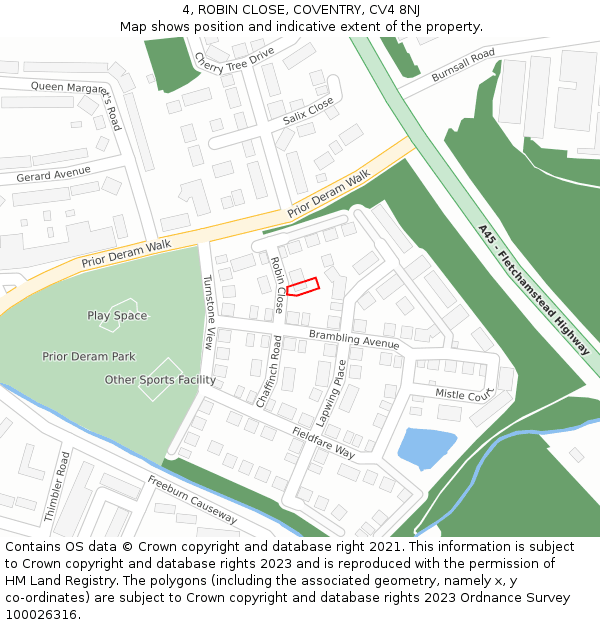 4, ROBIN CLOSE, COVENTRY, CV4 8NJ: Location map and indicative extent of plot