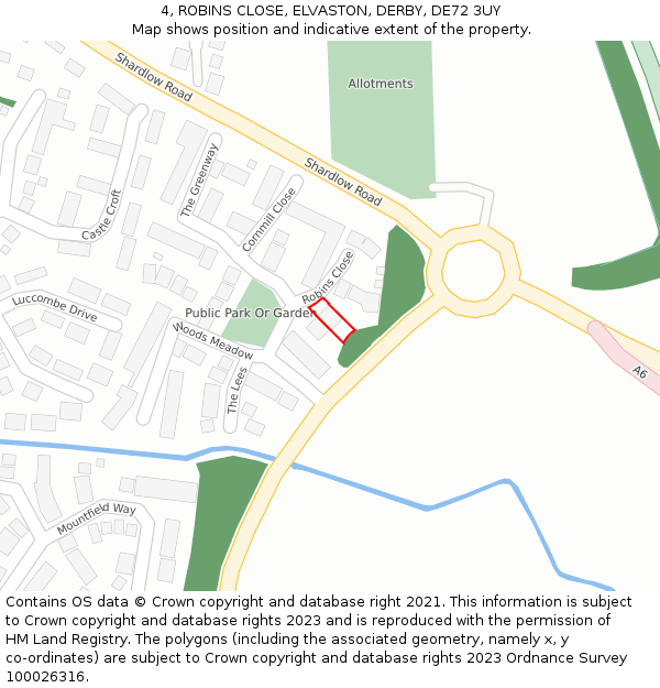 4, ROBINS CLOSE, ELVASTON, DERBY, DE72 3UY: Location map and indicative extent of plot