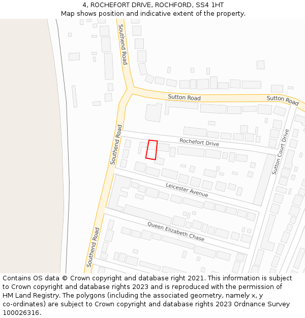 4, ROCHEFORT DRIVE, ROCHFORD, SS4 1HT: Location map and indicative extent of plot