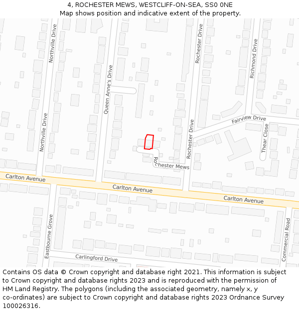 4, ROCHESTER MEWS, WESTCLIFF-ON-SEA, SS0 0NE: Location map and indicative extent of plot