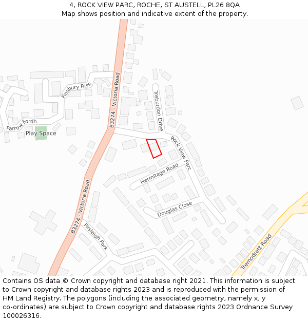 4, ROCK VIEW PARC, ROCHE, ST AUSTELL, PL26 8QA: Location map and indicative extent of plot
