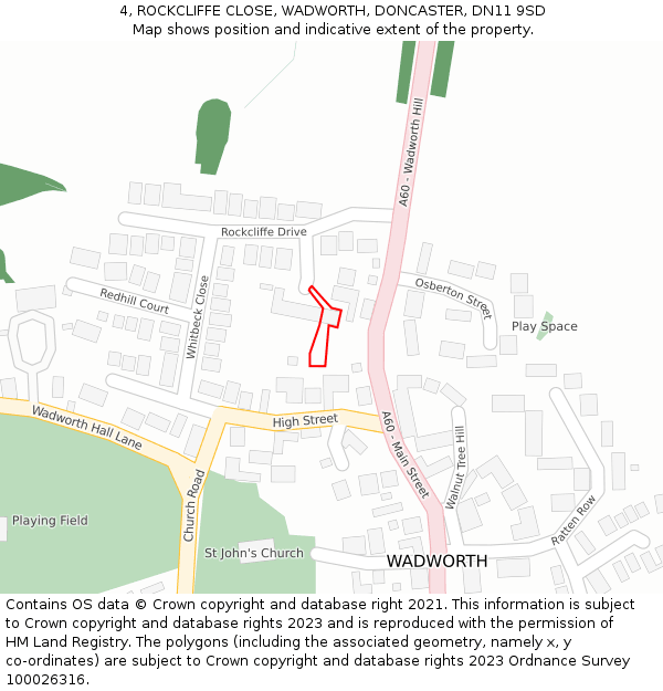 4, ROCKCLIFFE CLOSE, WADWORTH, DONCASTER, DN11 9SD: Location map and indicative extent of plot