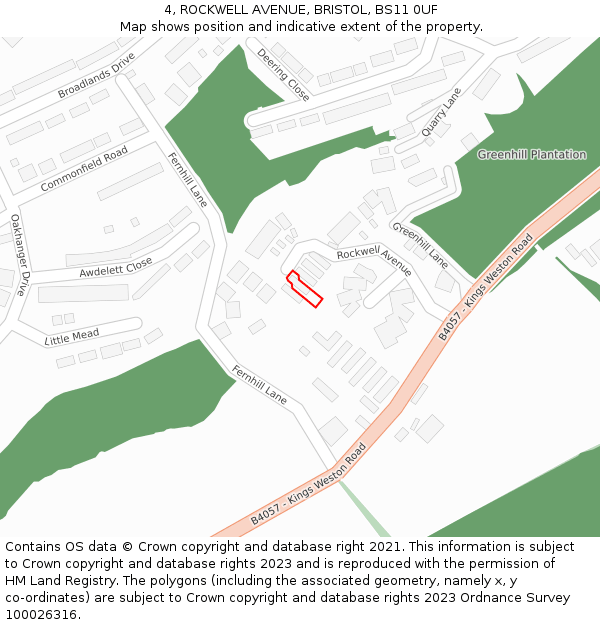 4, ROCKWELL AVENUE, BRISTOL, BS11 0UF: Location map and indicative extent of plot