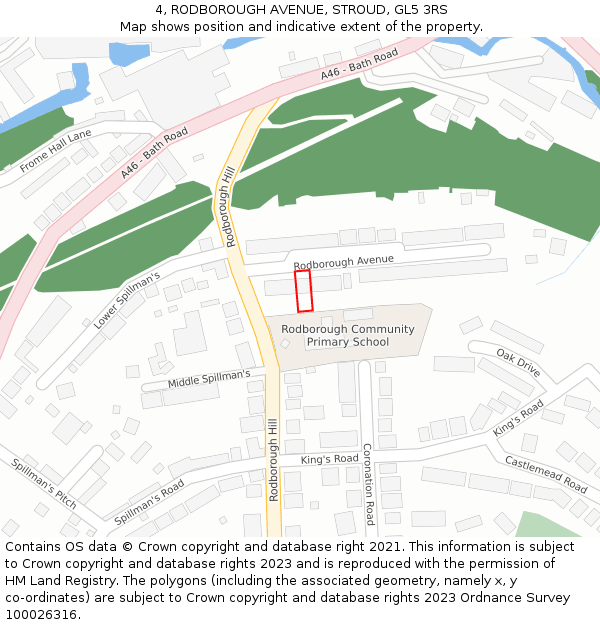 4, RODBOROUGH AVENUE, STROUD, GL5 3RS: Location map and indicative extent of plot