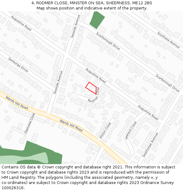 4, RODMER CLOSE, MINSTER ON SEA, SHEERNESS, ME12 2BS: Location map and indicative extent of plot