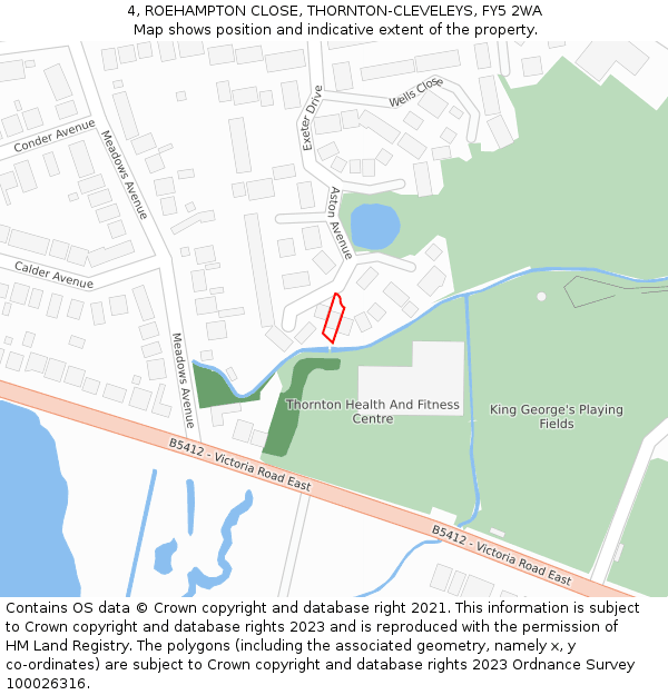 4, ROEHAMPTON CLOSE, THORNTON-CLEVELEYS, FY5 2WA: Location map and indicative extent of plot
