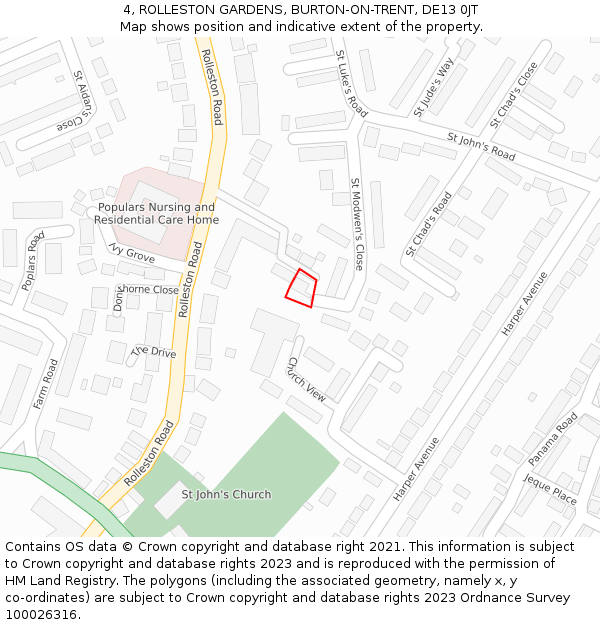 4, ROLLESTON GARDENS, BURTON-ON-TRENT, DE13 0JT: Location map and indicative extent of plot