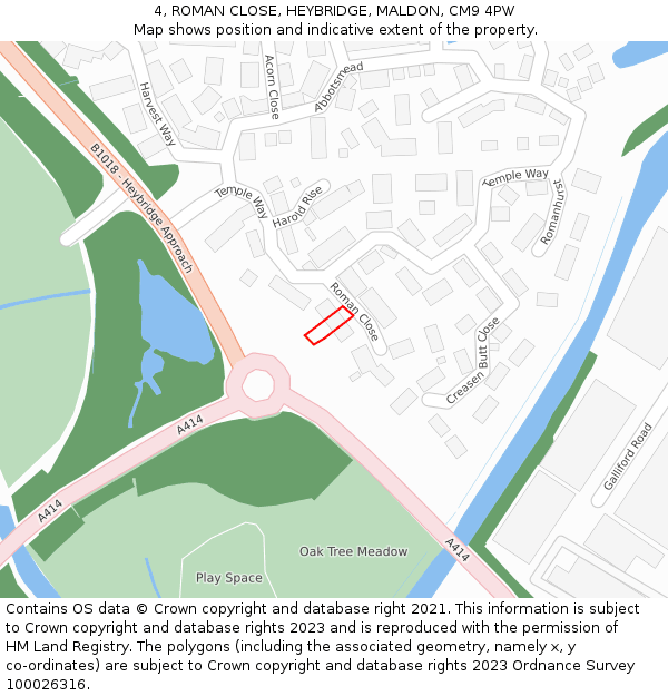4, ROMAN CLOSE, HEYBRIDGE, MALDON, CM9 4PW: Location map and indicative extent of plot