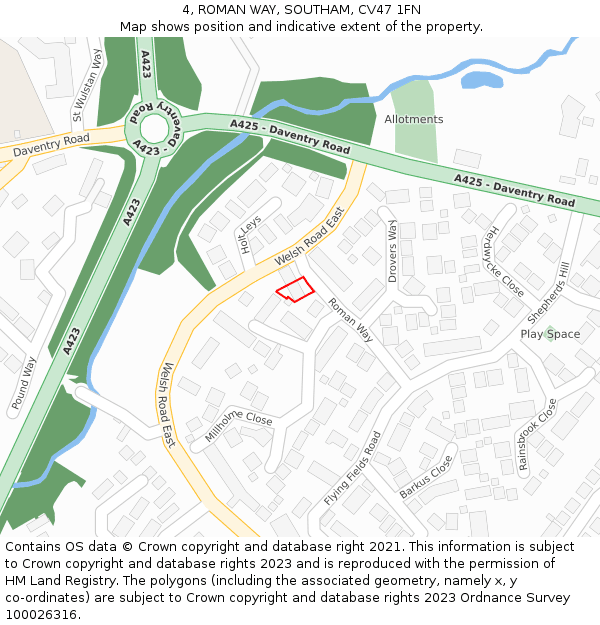 4, ROMAN WAY, SOUTHAM, CV47 1FN: Location map and indicative extent of plot