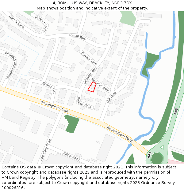4, ROMULUS WAY, BRACKLEY, NN13 7DX: Location map and indicative extent of plot