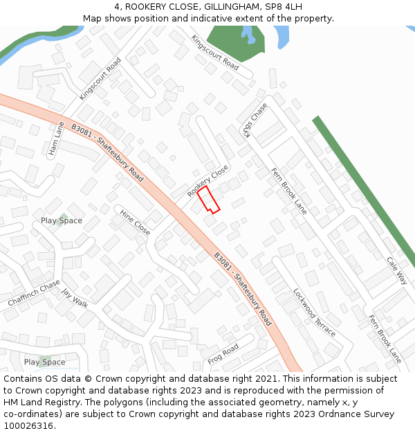 4, ROOKERY CLOSE, GILLINGHAM, SP8 4LH: Location map and indicative extent of plot