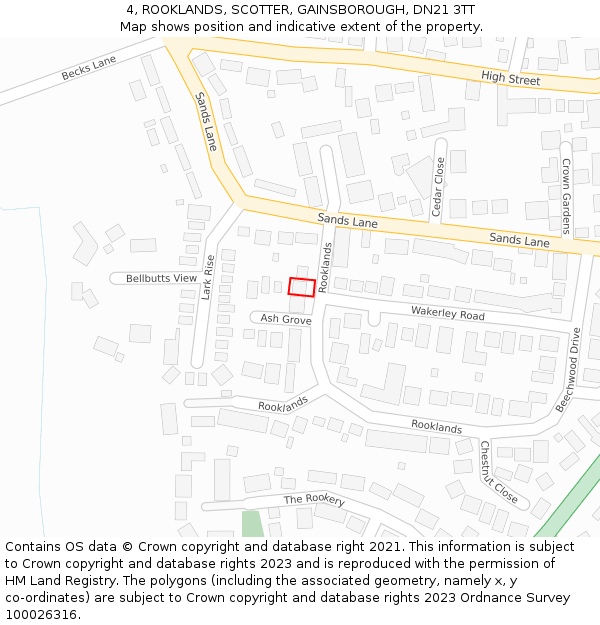 4, ROOKLANDS, SCOTTER, GAINSBOROUGH, DN21 3TT: Location map and indicative extent of plot