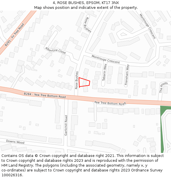 4, ROSE BUSHES, EPSOM, KT17 3NX: Location map and indicative extent of plot