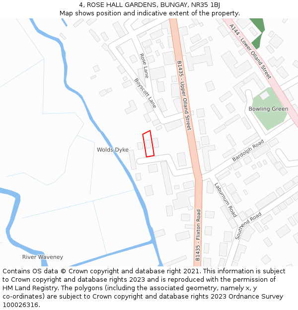 4, ROSE HALL GARDENS, BUNGAY, NR35 1BJ: Location map and indicative extent of plot