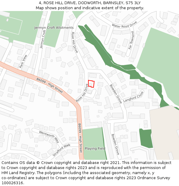 4, ROSE HILL DRIVE, DODWORTH, BARNSLEY, S75 3LY: Location map and indicative extent of plot