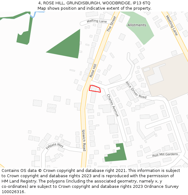 4, ROSE HILL, GRUNDISBURGH, WOODBRIDGE, IP13 6TQ: Location map and indicative extent of plot