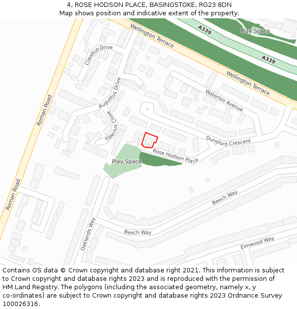 4, ROSE HODSON PLACE, BASINGSTOKE, RG23 8DN: Location map and indicative extent of plot