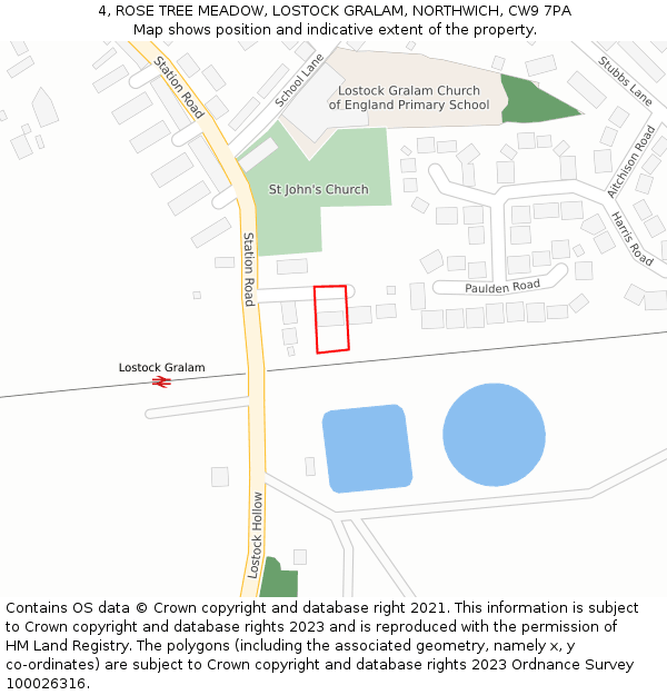4, ROSE TREE MEADOW, LOSTOCK GRALAM, NORTHWICH, CW9 7PA: Location map and indicative extent of plot