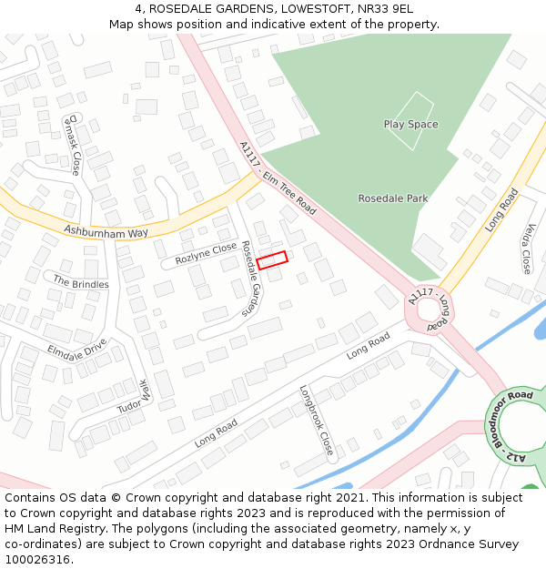 4, ROSEDALE GARDENS, LOWESTOFT, NR33 9EL: Location map and indicative extent of plot