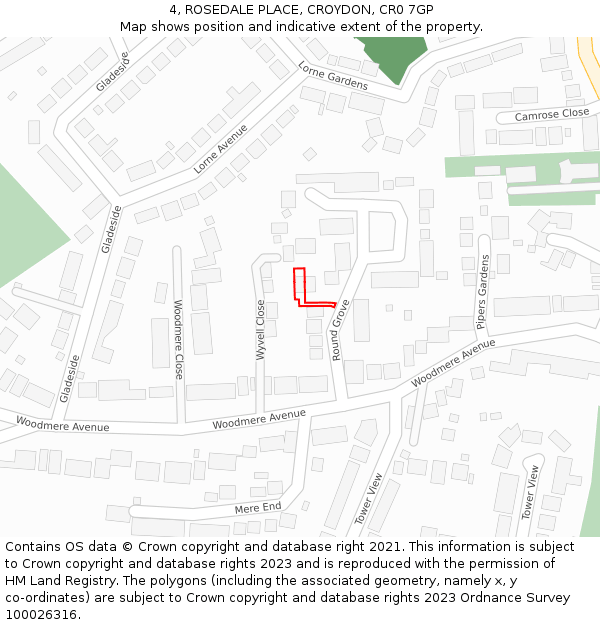 4, ROSEDALE PLACE, CROYDON, CR0 7GP: Location map and indicative extent of plot