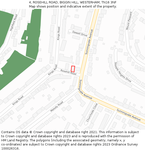 4, ROSEHILL ROAD, BIGGIN HILL, WESTERHAM, TN16 3NF: Location map and indicative extent of plot