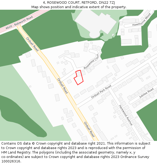 4, ROSEWOOD COURT, RETFORD, DN22 7ZJ: Location map and indicative extent of plot