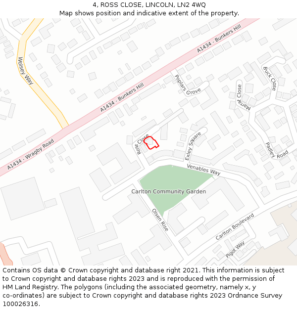 4, ROSS CLOSE, LINCOLN, LN2 4WQ: Location map and indicative extent of plot
