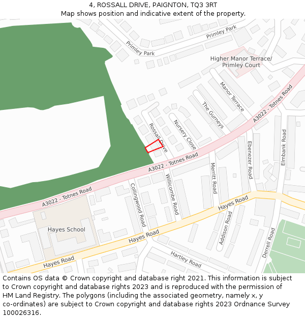 4, ROSSALL DRIVE, PAIGNTON, TQ3 3RT: Location map and indicative extent of plot