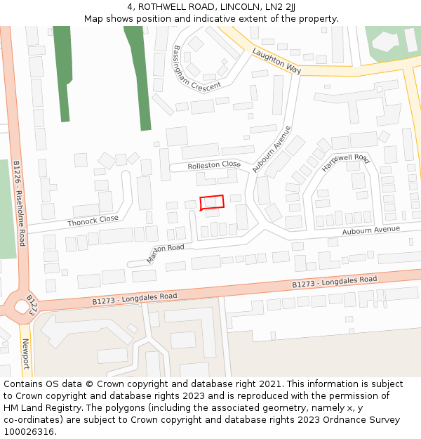 4, ROTHWELL ROAD, LINCOLN, LN2 2JJ: Location map and indicative extent of plot