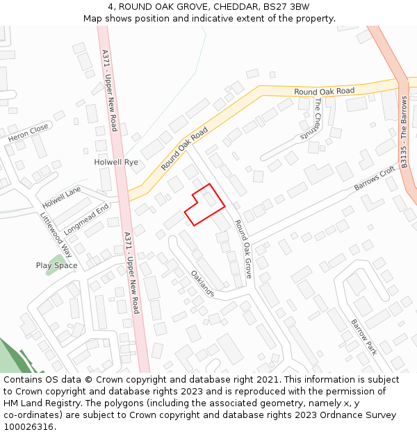 4, ROUND OAK GROVE, CHEDDAR, BS27 3BW: Location map and indicative extent of plot