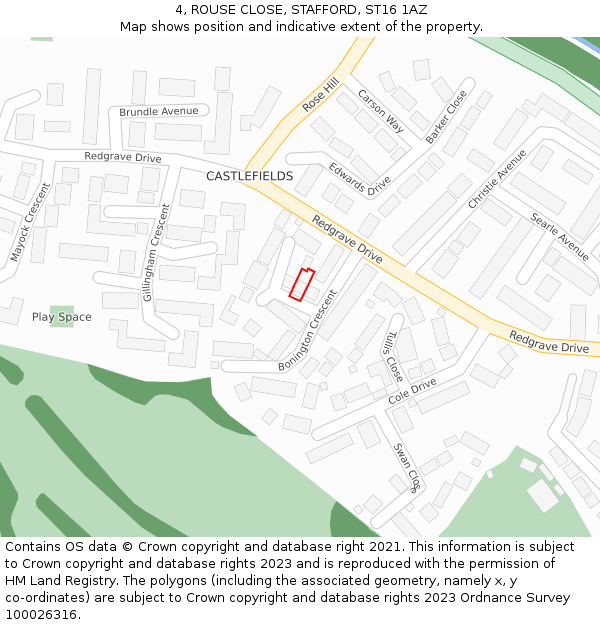 4, ROUSE CLOSE, STAFFORD, ST16 1AZ: Location map and indicative extent of plot