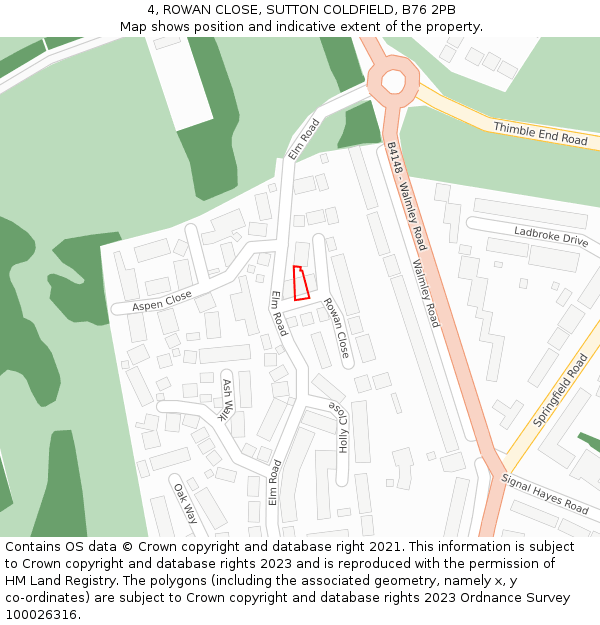 4, ROWAN CLOSE, SUTTON COLDFIELD, B76 2PB: Location map and indicative extent of plot