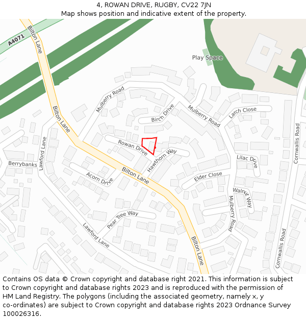 4, ROWAN DRIVE, RUGBY, CV22 7JN: Location map and indicative extent of plot