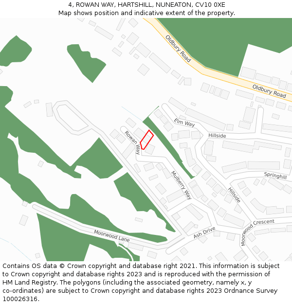 4, ROWAN WAY, HARTSHILL, NUNEATON, CV10 0XE: Location map and indicative extent of plot