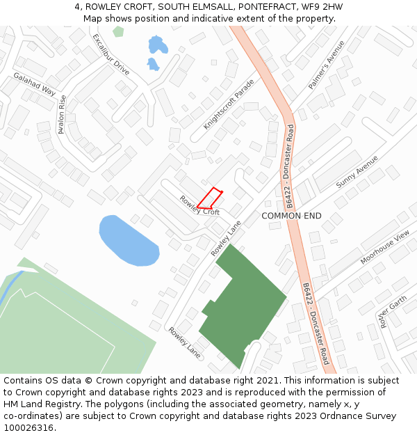 4, ROWLEY CROFT, SOUTH ELMSALL, PONTEFRACT, WF9 2HW: Location map and indicative extent of plot