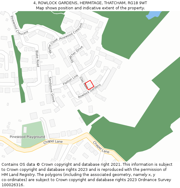 4, ROWLOCK GARDENS, HERMITAGE, THATCHAM, RG18 9WT: Location map and indicative extent of plot