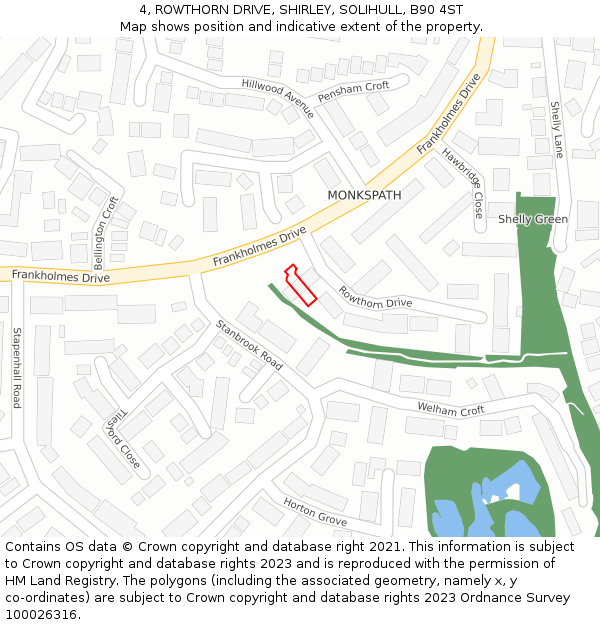 4, ROWTHORN DRIVE, SHIRLEY, SOLIHULL, B90 4ST: Location map and indicative extent of plot