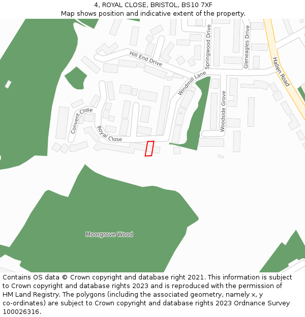 4, ROYAL CLOSE, BRISTOL, BS10 7XF: Location map and indicative extent of plot