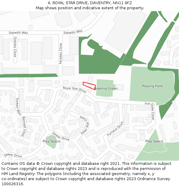 4, ROYAL STAR DRIVE, DAVENTRY, NN11 9FZ: Location map and indicative extent of plot