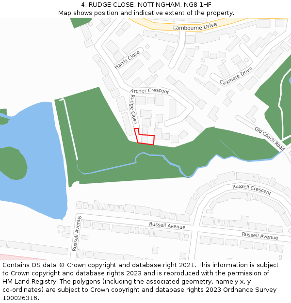 4, RUDGE CLOSE, NOTTINGHAM, NG8 1HF: Location map and indicative extent of plot