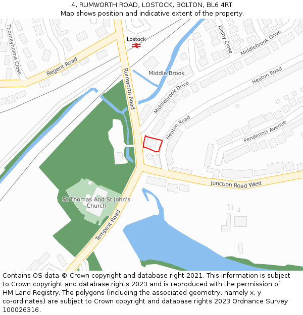 4, RUMWORTH ROAD, LOSTOCK, BOLTON, BL6 4RT: Location map and indicative extent of plot
