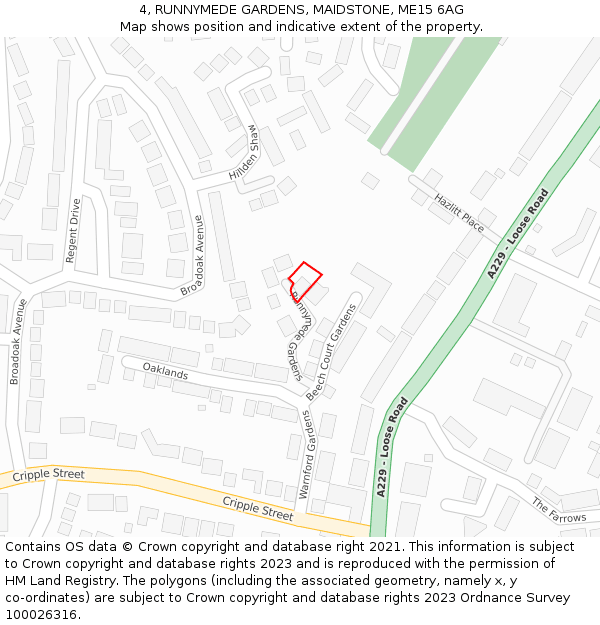 4, RUNNYMEDE GARDENS, MAIDSTONE, ME15 6AG: Location map and indicative extent of plot