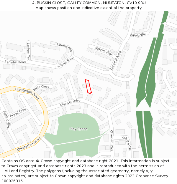 4, RUSKIN CLOSE, GALLEY COMMON, NUNEATON, CV10 9RU: Location map and indicative extent of plot