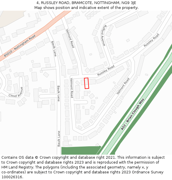 4, RUSSLEY ROAD, BRAMCOTE, NOTTINGHAM, NG9 3JE: Location map and indicative extent of plot