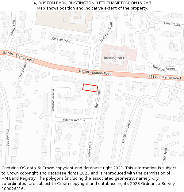 4, RUSTON PARK, RUSTINGTON, LITTLEHAMPTON, BN16 2AB: Location map and indicative extent of plot